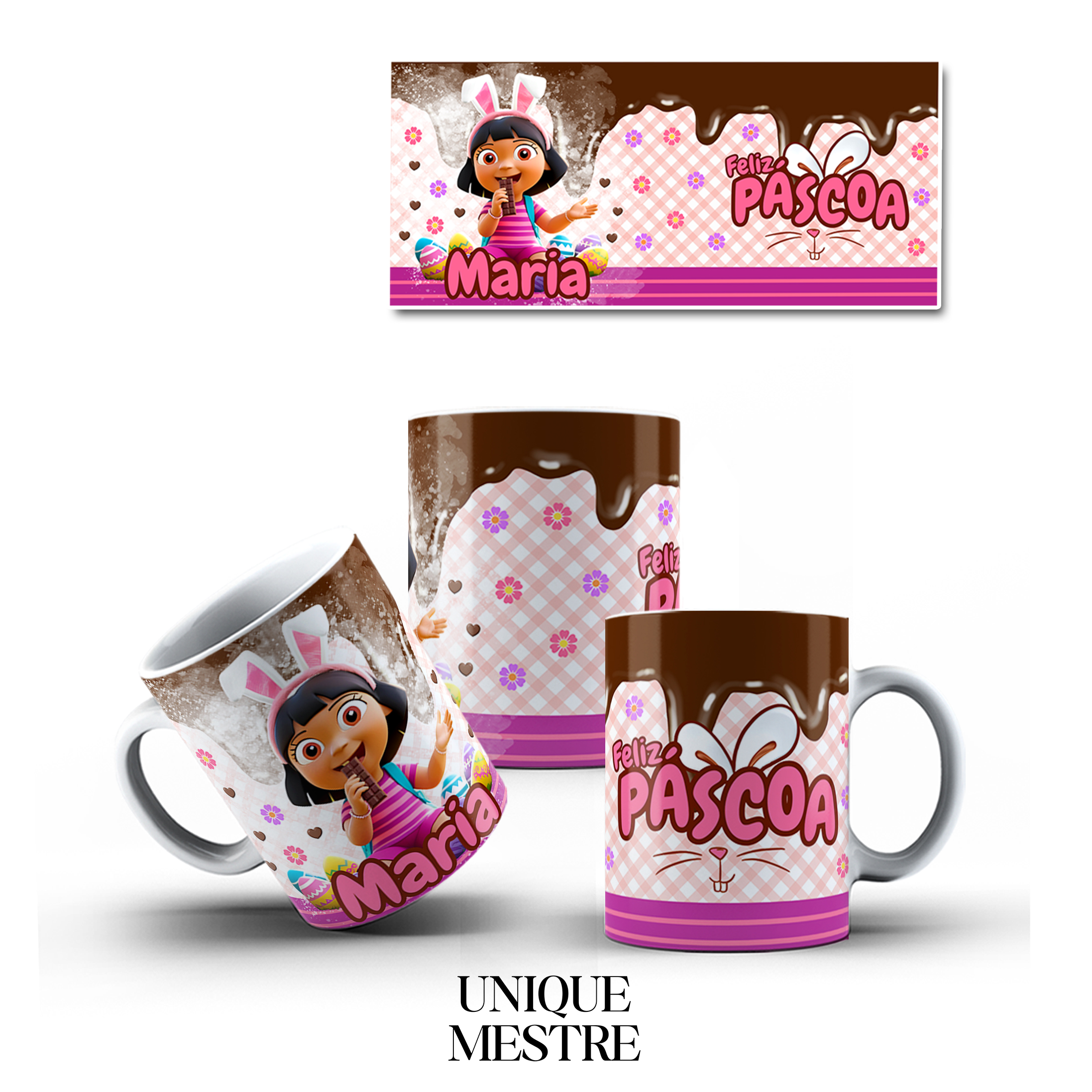 Caneca Personalizada - Coleção de Páscoa - Dora Aventureira - COM NOME