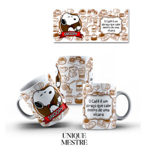 Caneca Personalizada Snoopy "O café é um abraço que cabe dentro de uma xícara"