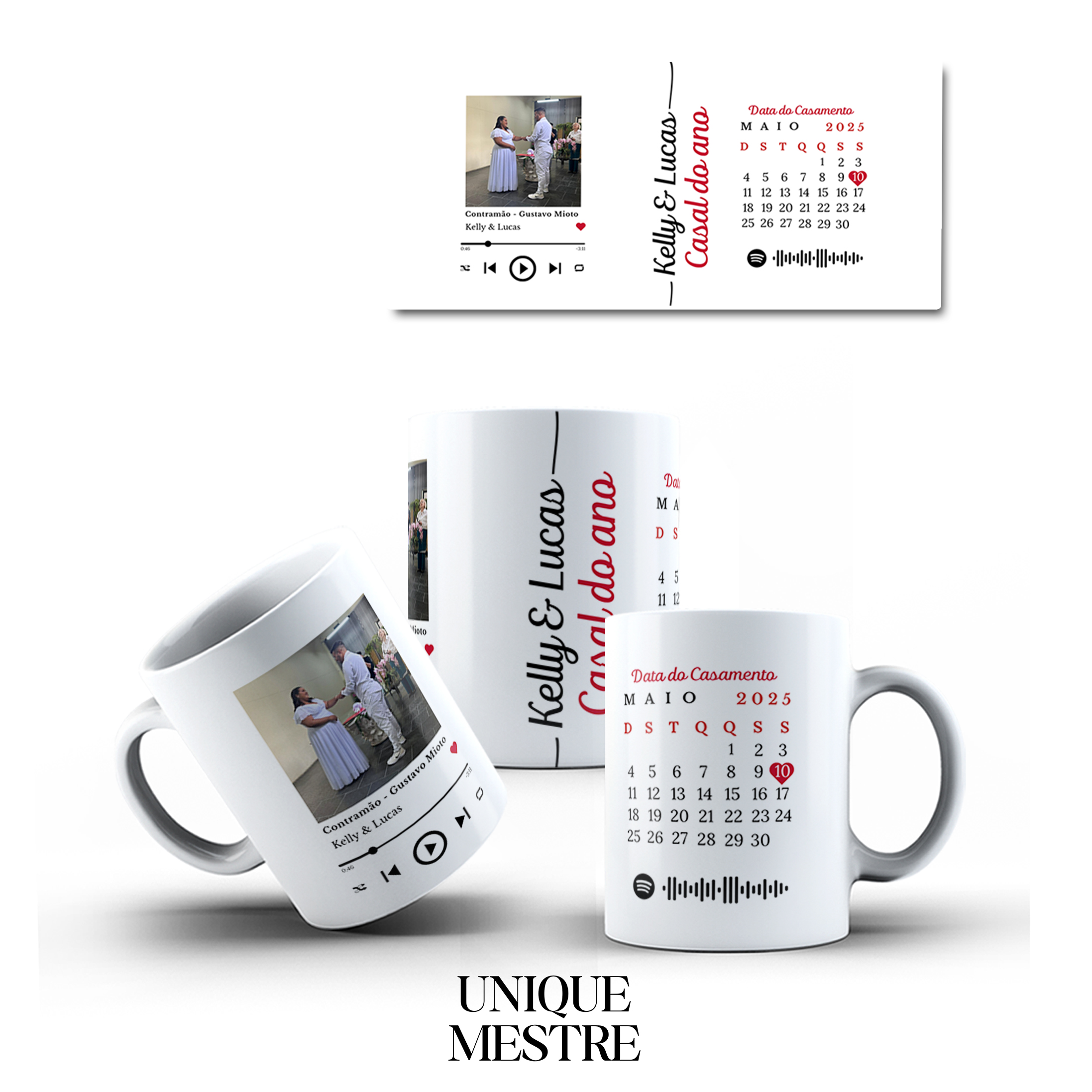 Caneca Personalizada - Coleção Dia dos Namorados | Data Especial - Data de Casamento ou Namoro e Música Preferida do Casal - Caneca Interativa