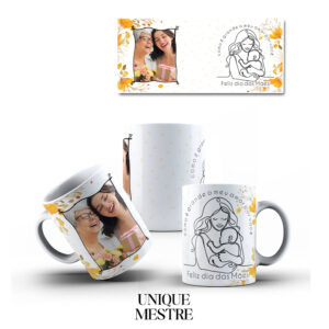 Caneca Personalizada - Dia das Mães - Como é grande o meu amor por você - Flores Amarelas - COM FOTO