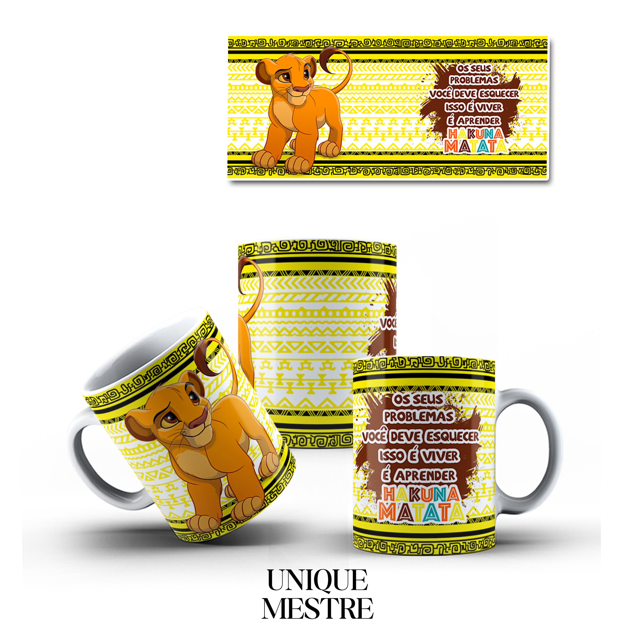 Caneca Personalizada - Coleção Hakuna Matata | Os seus problemas você deve esquecer, isso é viver é aprender - Modelo 6