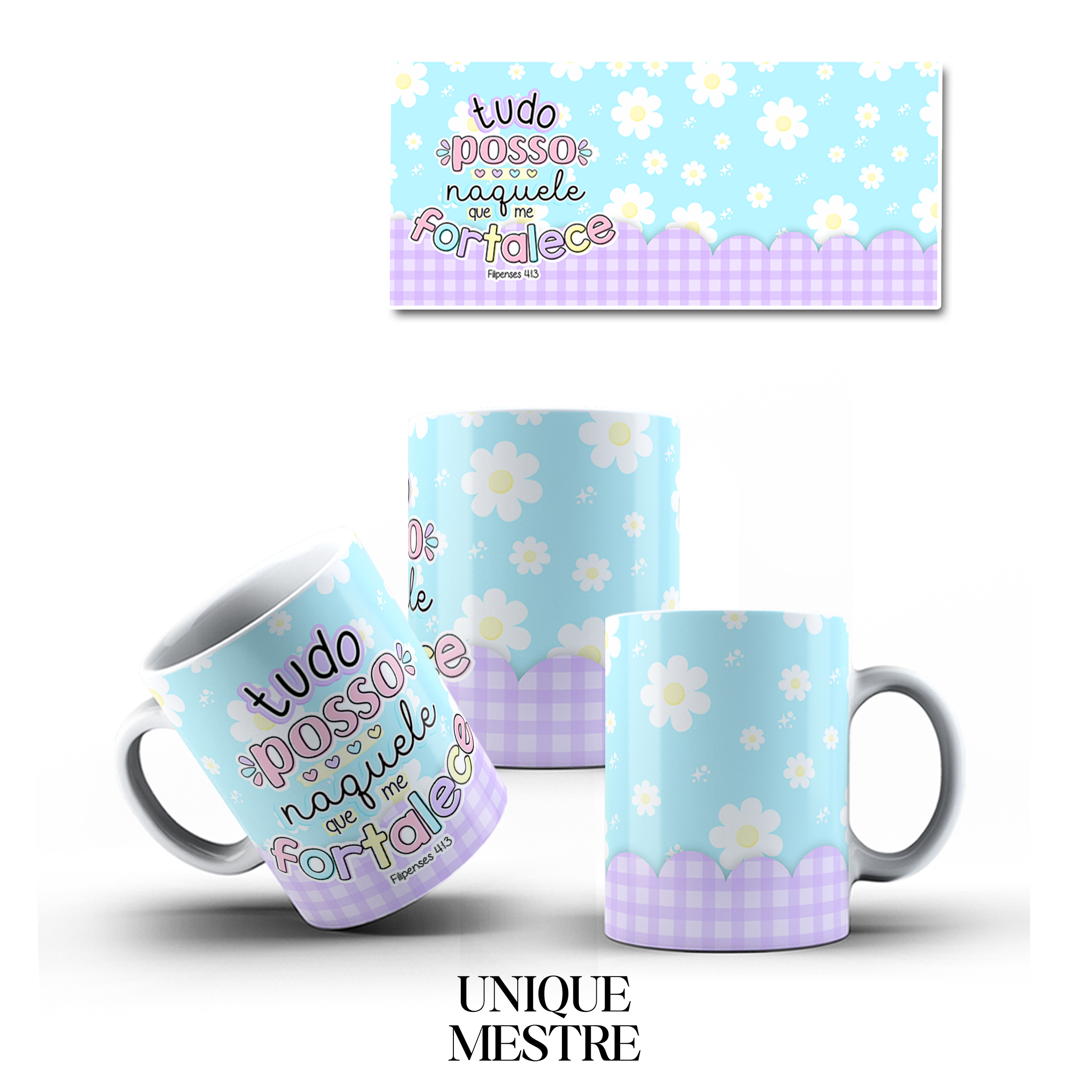 Caneca Personalizada - Coleção Frases Bíblicas | Tudo posso naquele que me fortalece - Filipenses 4:13